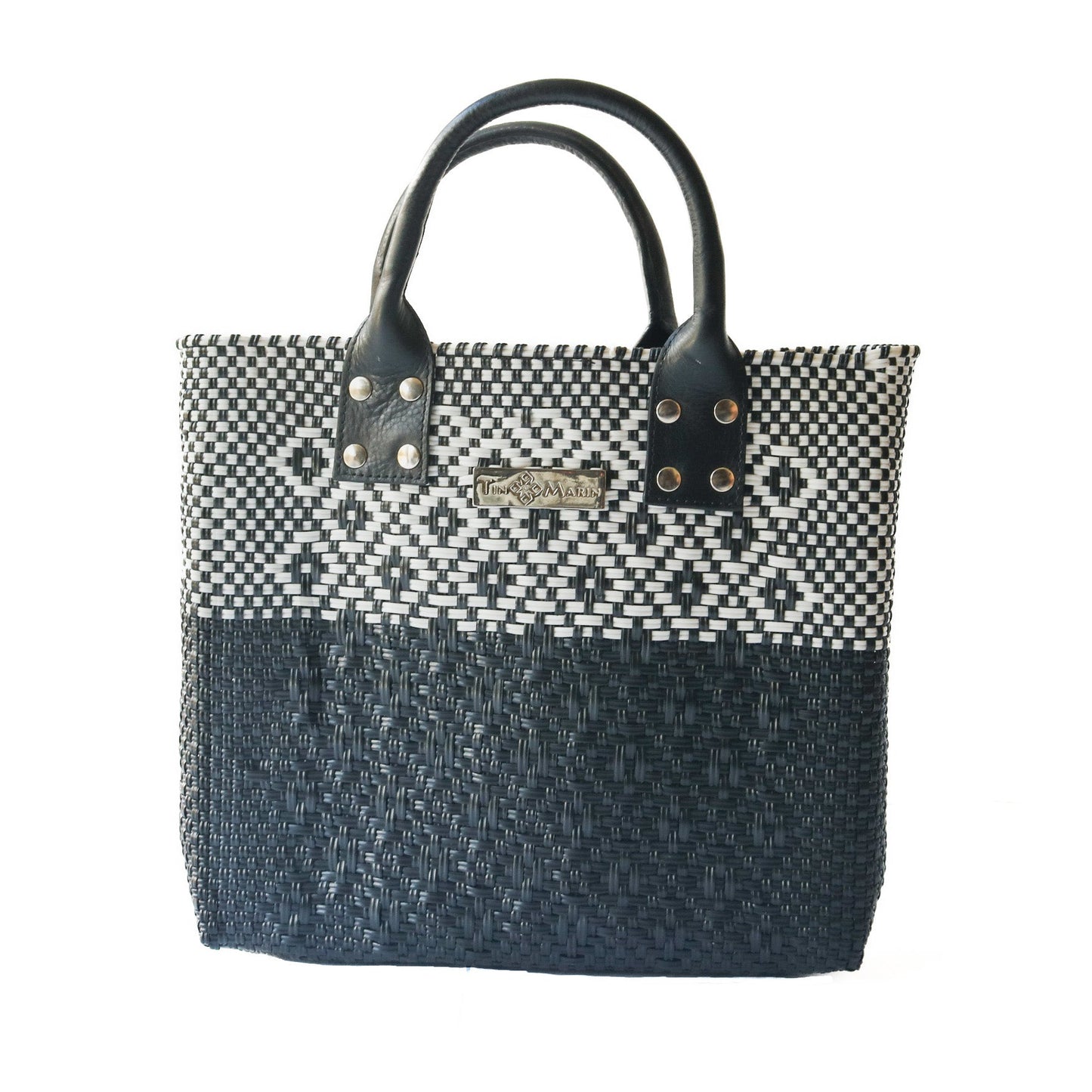 Tin Marin Black Large Woven Crossbody Bag - Black Leather