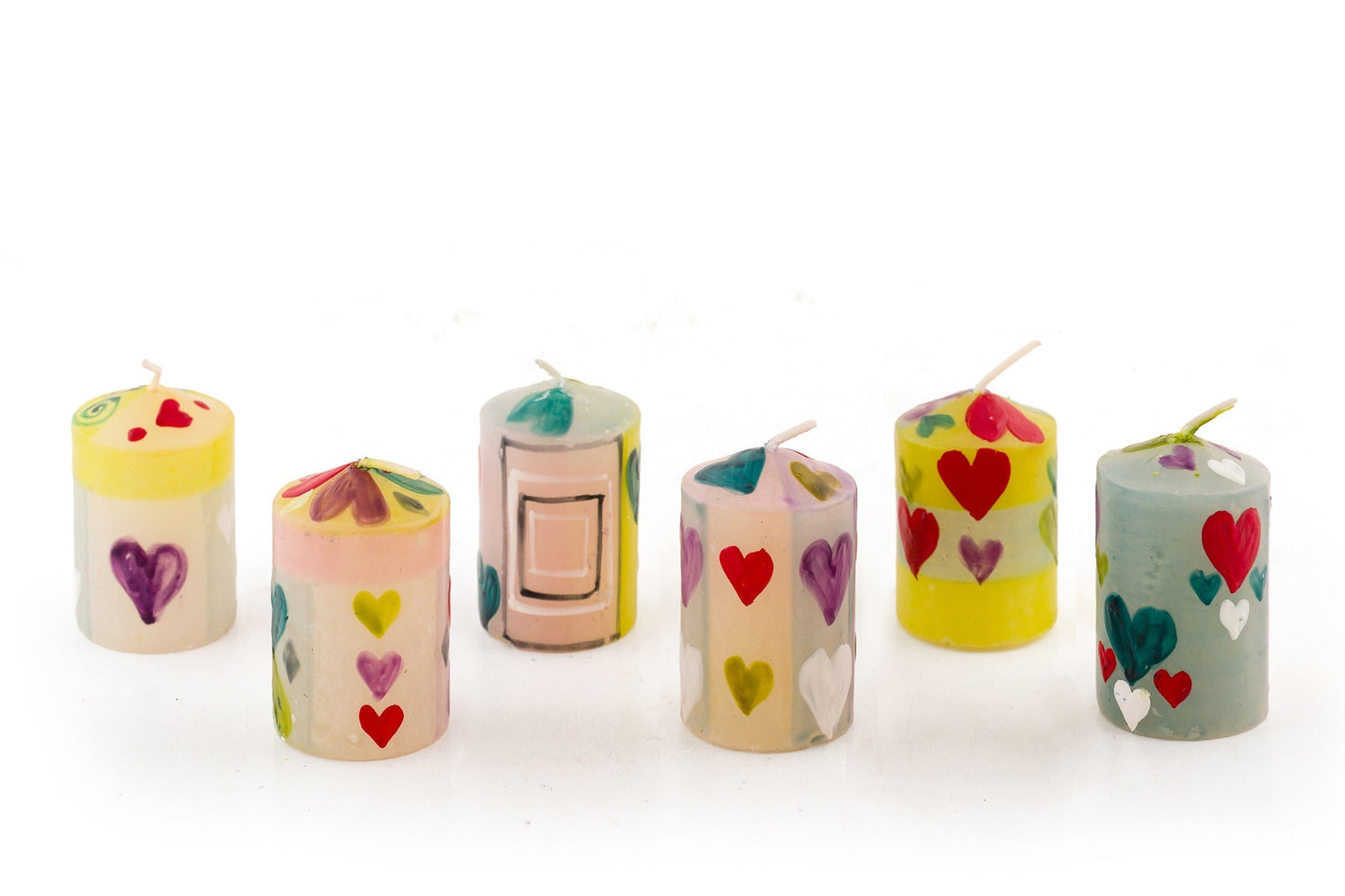 Pastel Hearts Painted Candles