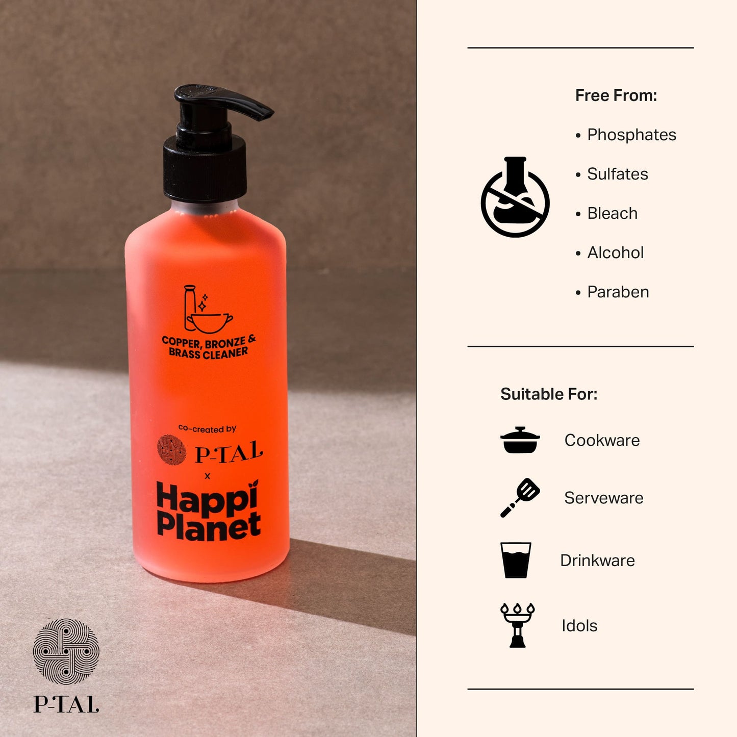 P-TAL Copper & Brass cleaner 10 Fl Oz | Non Toxic Tarnish Remover Gel | Plant Based and Eco-Friendly Metal Cleaner