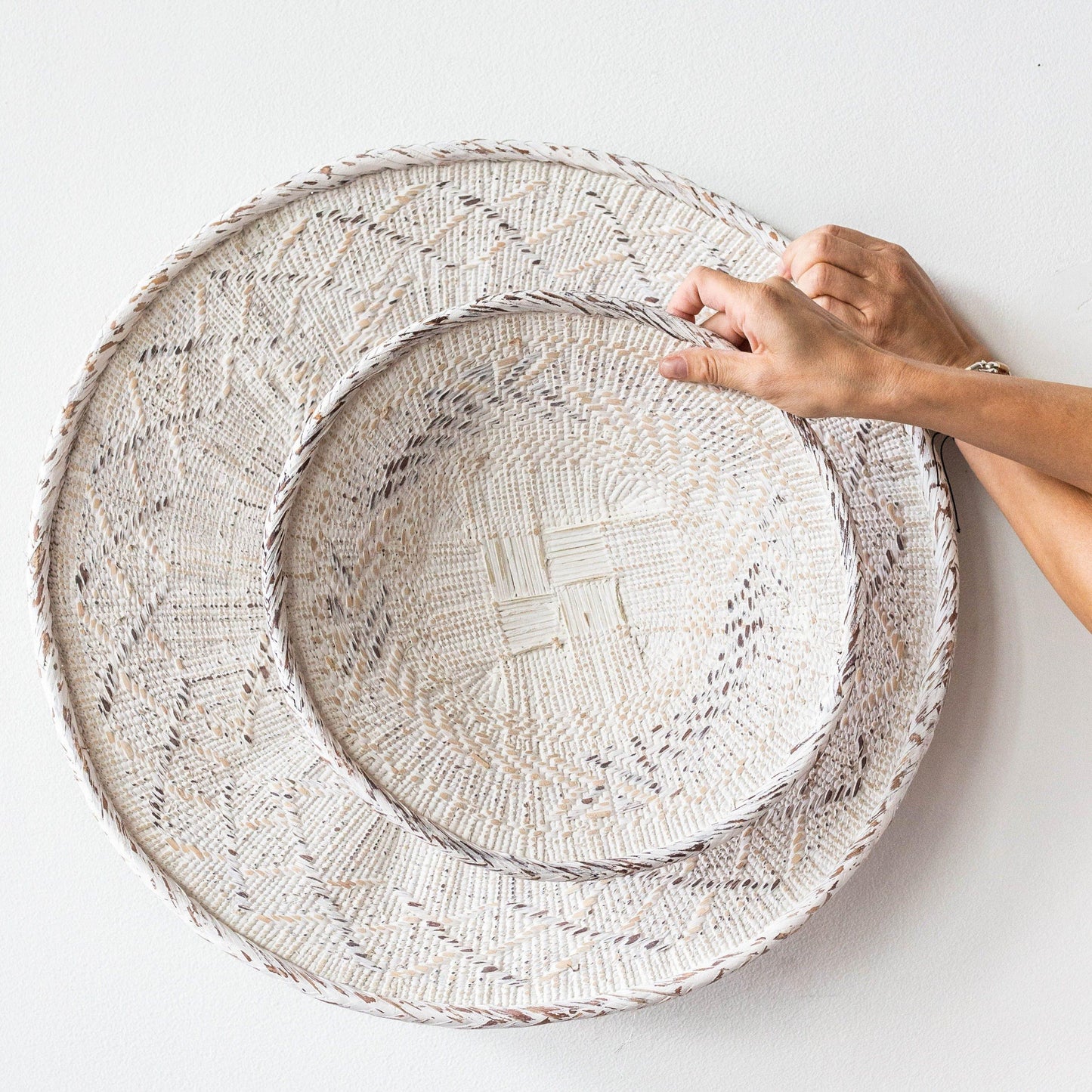 White Washed Handwoven Wall Basket