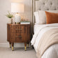 Solid Wood Ribbed Bedside with Brass Handles 2 Drawers Brown