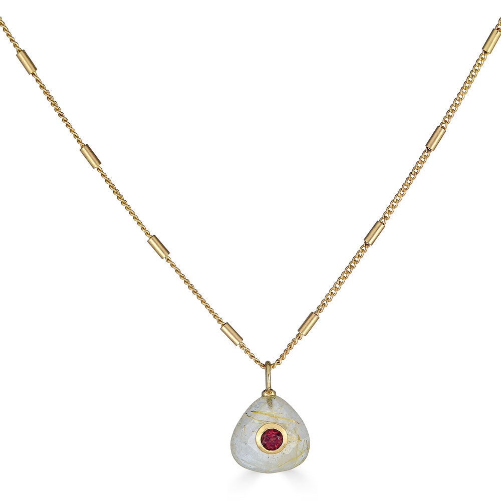 Rutilated Quartz and Garnet Necklace