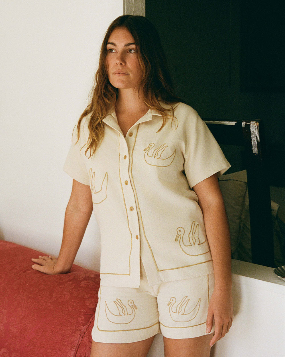 Dos Patos | Hand-Embroidered Cotton Duck Shorts