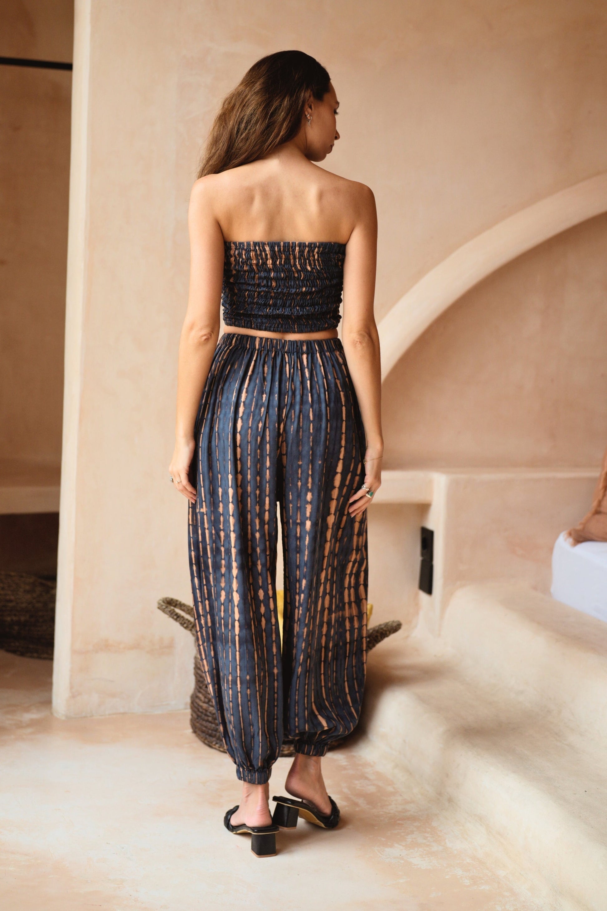 Jane Balloon Pants With Matching Tube Top Set in Deep Sea Blue