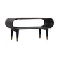 Solid Wood Velvet Mocha Curved Edge Console with Brass Accents
