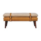Solid Wood Boucle Tan Leather Bench