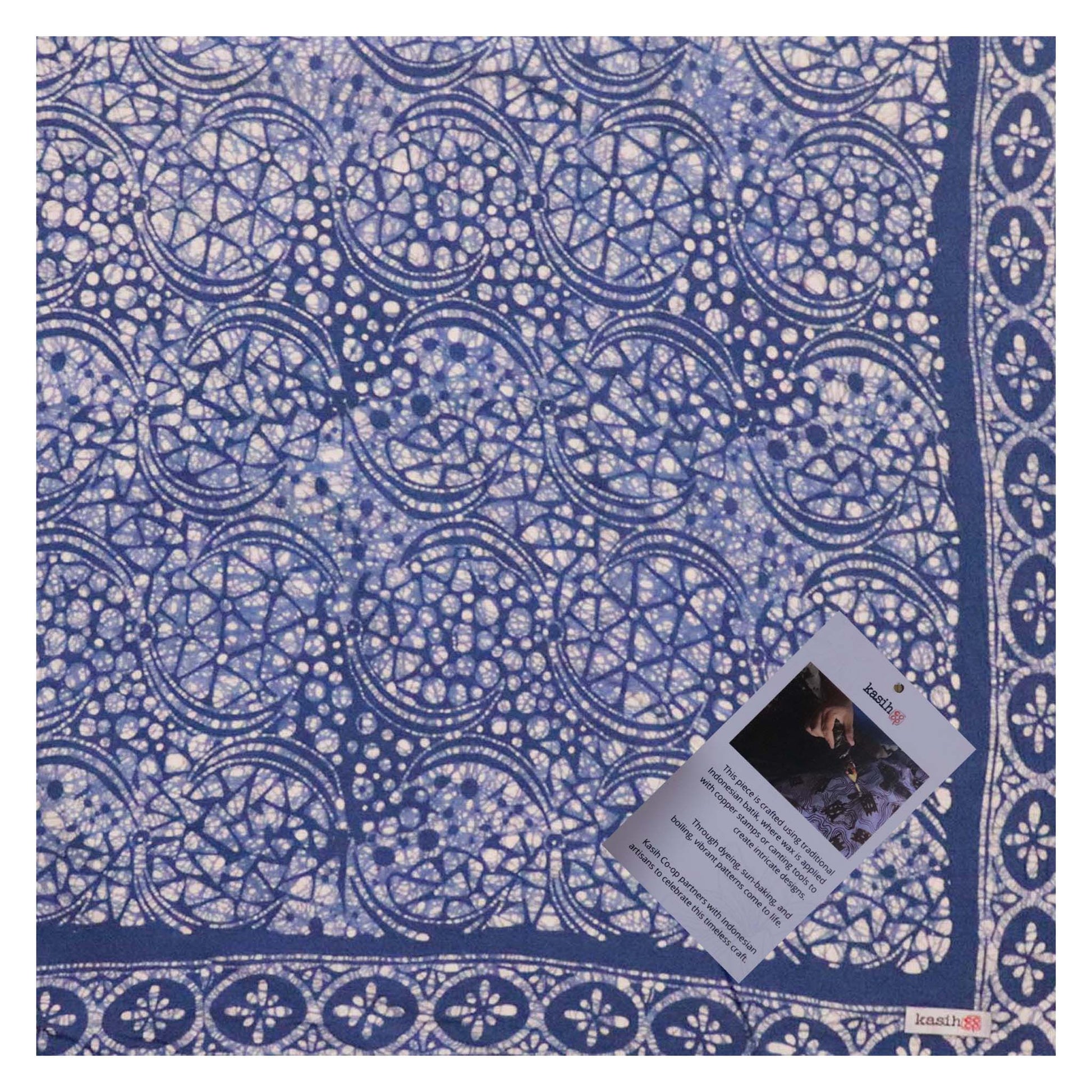 Large 39" Hand Dyed Batik Bandana - Soft Lightweight Cotton, Blue Stone