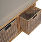 Solid Wood Rattan Basket Linen Upholstered Bench