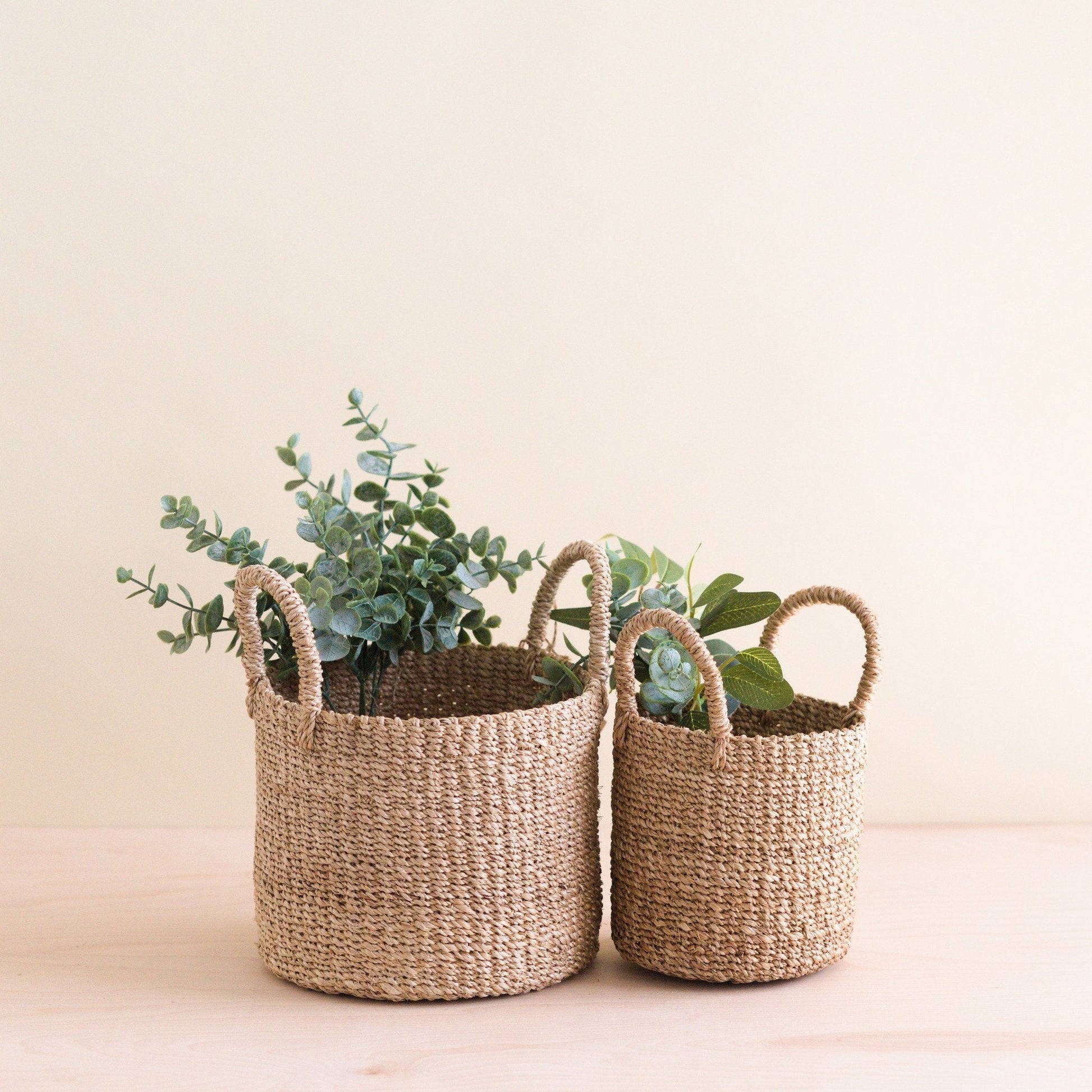 S/2 Natural Tabletop Mini Basket with Handle