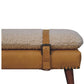 Solid Wood Boucle Tan Leather Bench