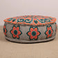 Mandala Pouf with Pompoms | 24x24x8" | Grey | Cotton Fabric