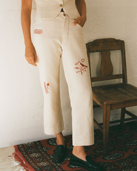Ave del Rio | Hand-Embroidered Pants in Cotton