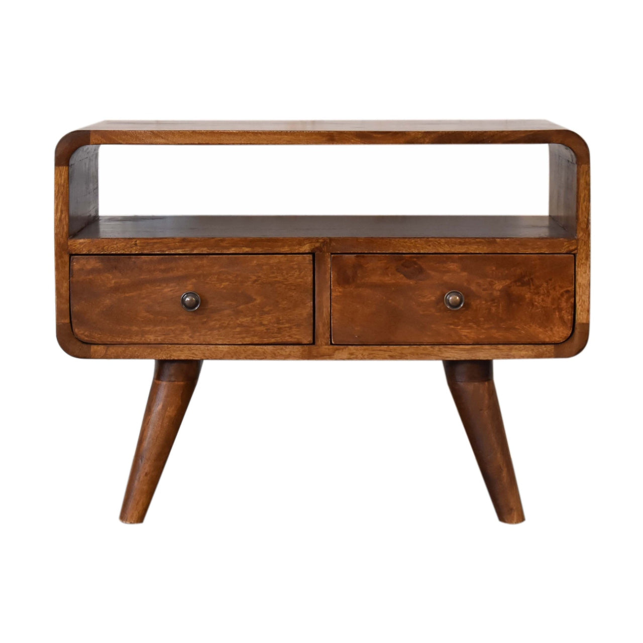 Solid Wood Mini Chestnut Curved Media Unit