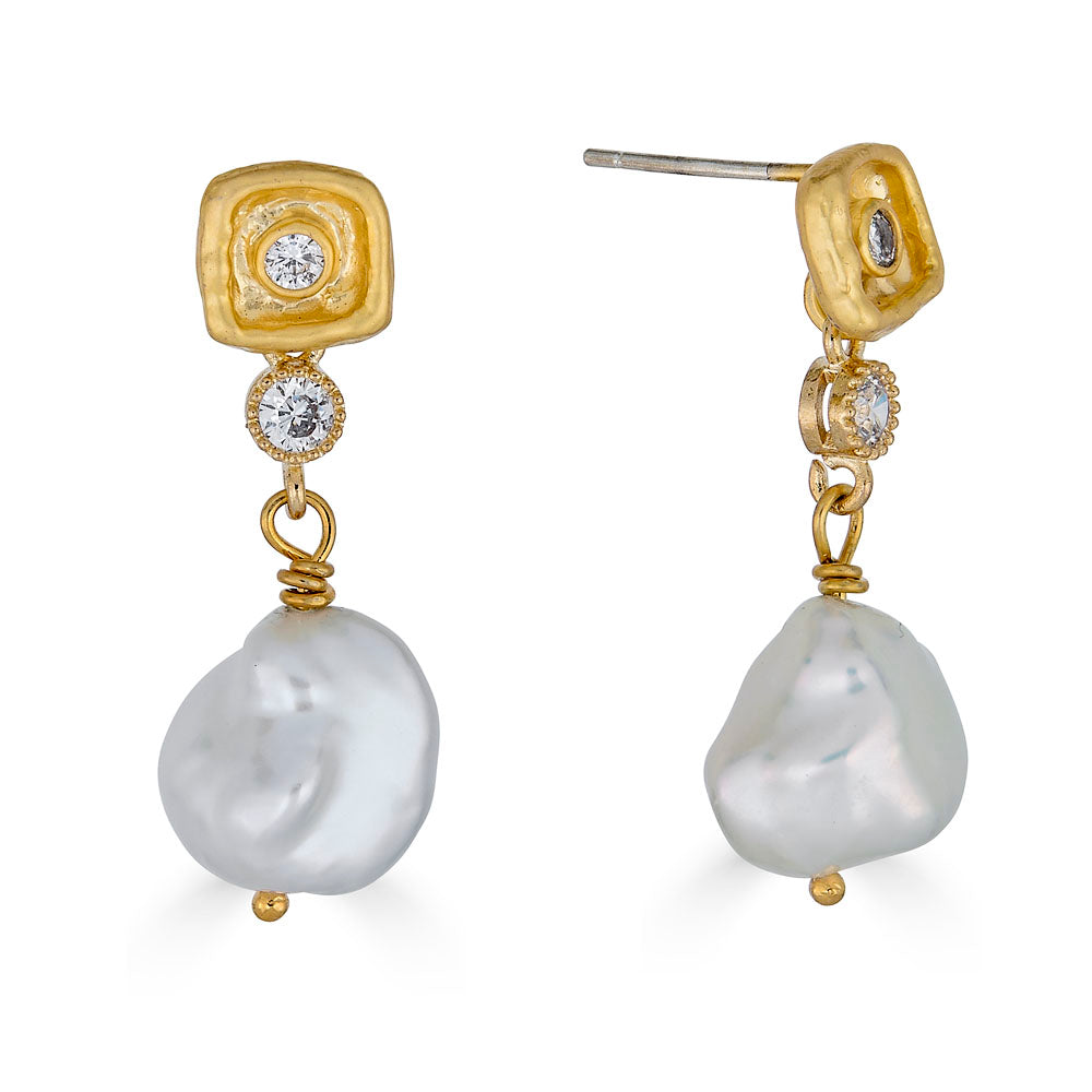 Keshi Pearl & Crystal Drop Earring