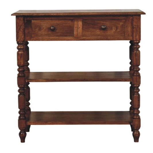 Solid Wood Turned Leg Side Table with Shelves