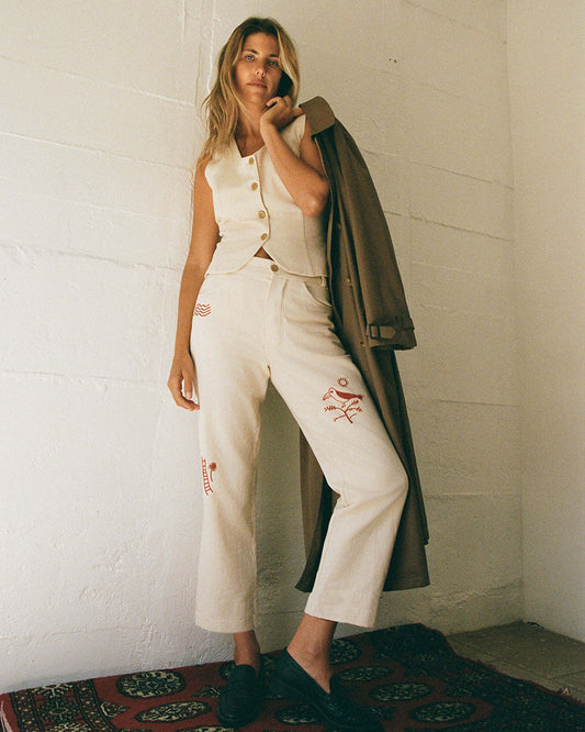 Ave del Rio | Hand-Embroidered Pants in Cotton