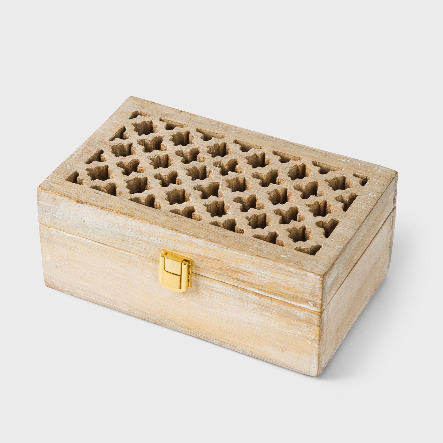 Mango Wood Trellis Keepsake Box with Compartments, Whitewash