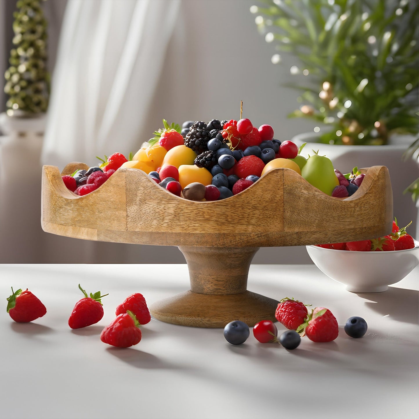 Scalloped Pedestal Mangowood Bowl