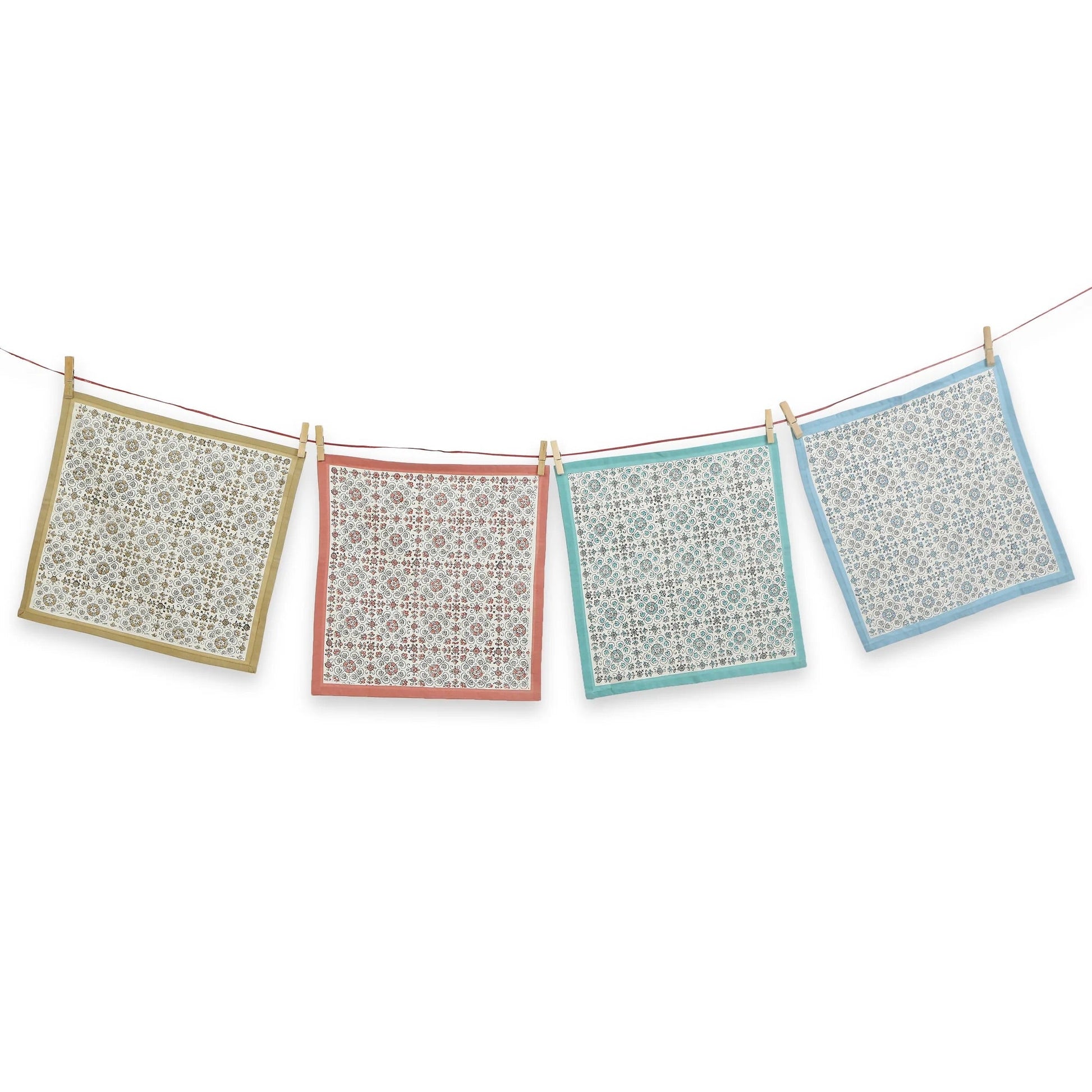 STREAMLINE 16"x16" Hand Block Printed Napkins - Set of 4. Cotton - Fair Trade - Artisan Made