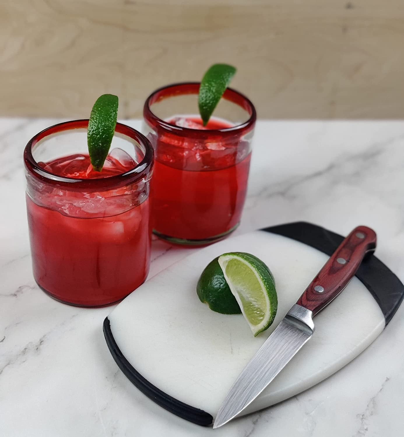 Set of 6 Tumbler Glasses with Red Rims