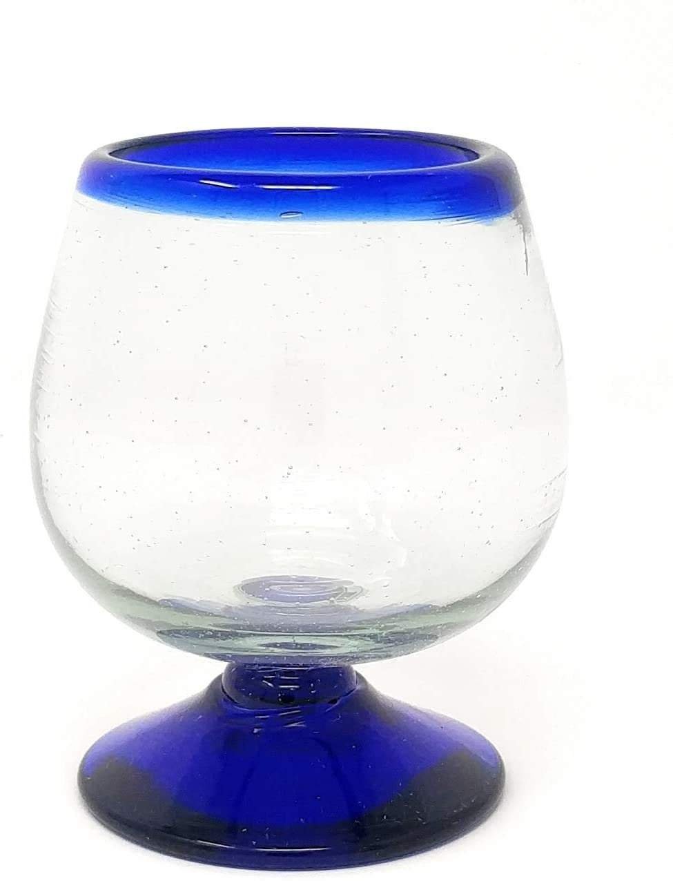 Cobalt Blue Rim Cognac Snifter Tequila Glasses - Set of 4