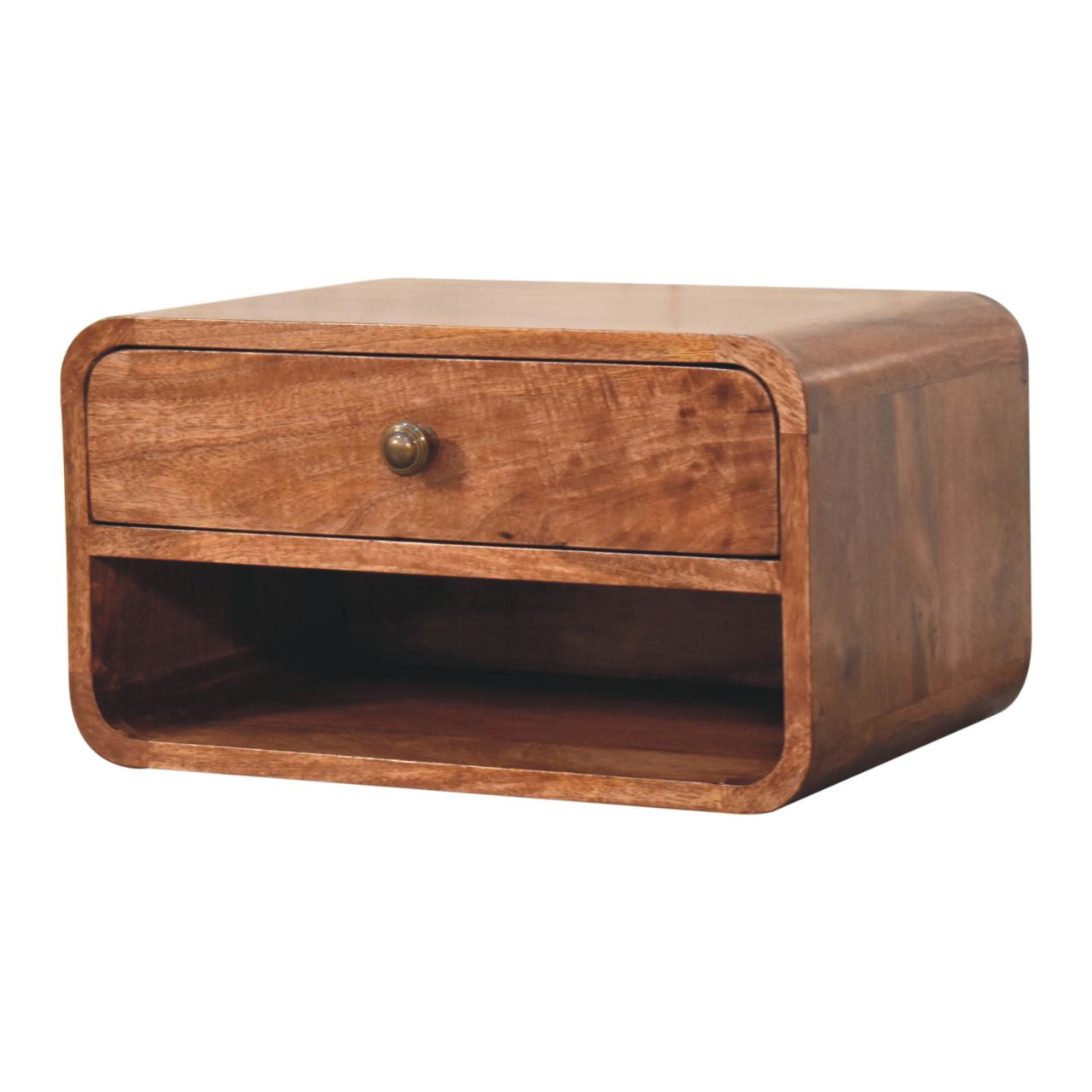 Solid Wood Curved Honey Caramel Wall-Mounted Bedside Table