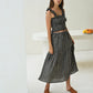 Elena Crinkle Linen Gingham Carry-On Travel Skirt in Black