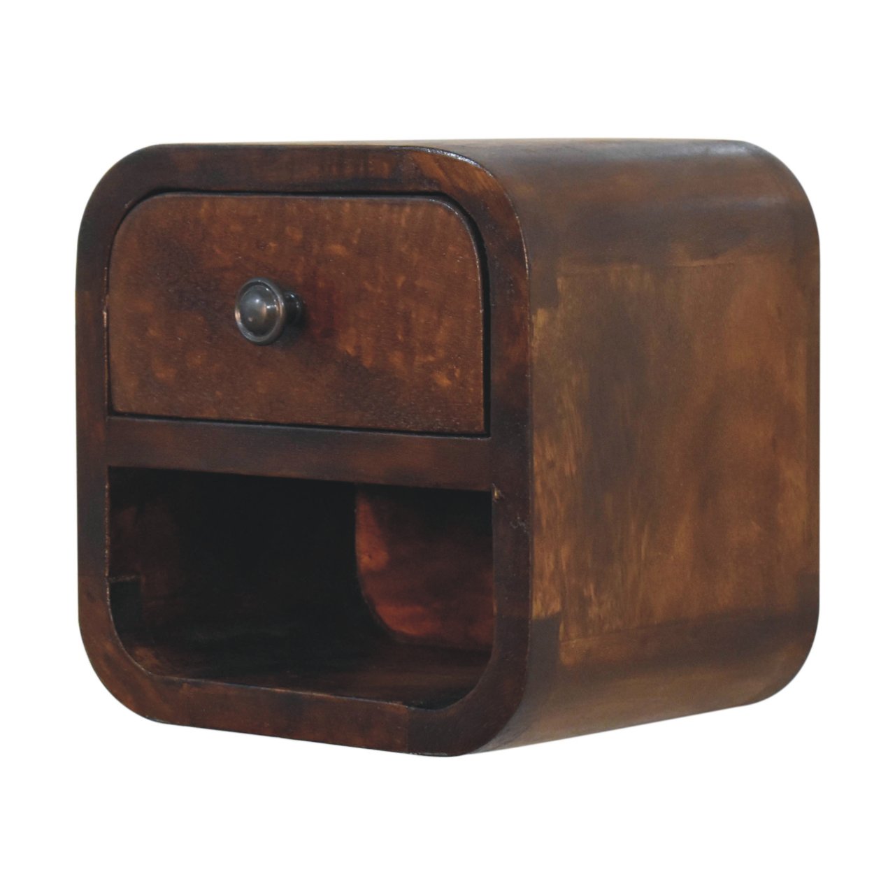 Extra Mini Curved Chestnut Bedside Table