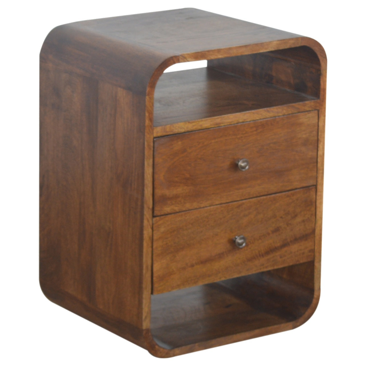 Solid Wood Chestnut Curve 2-Drawer Nightstand