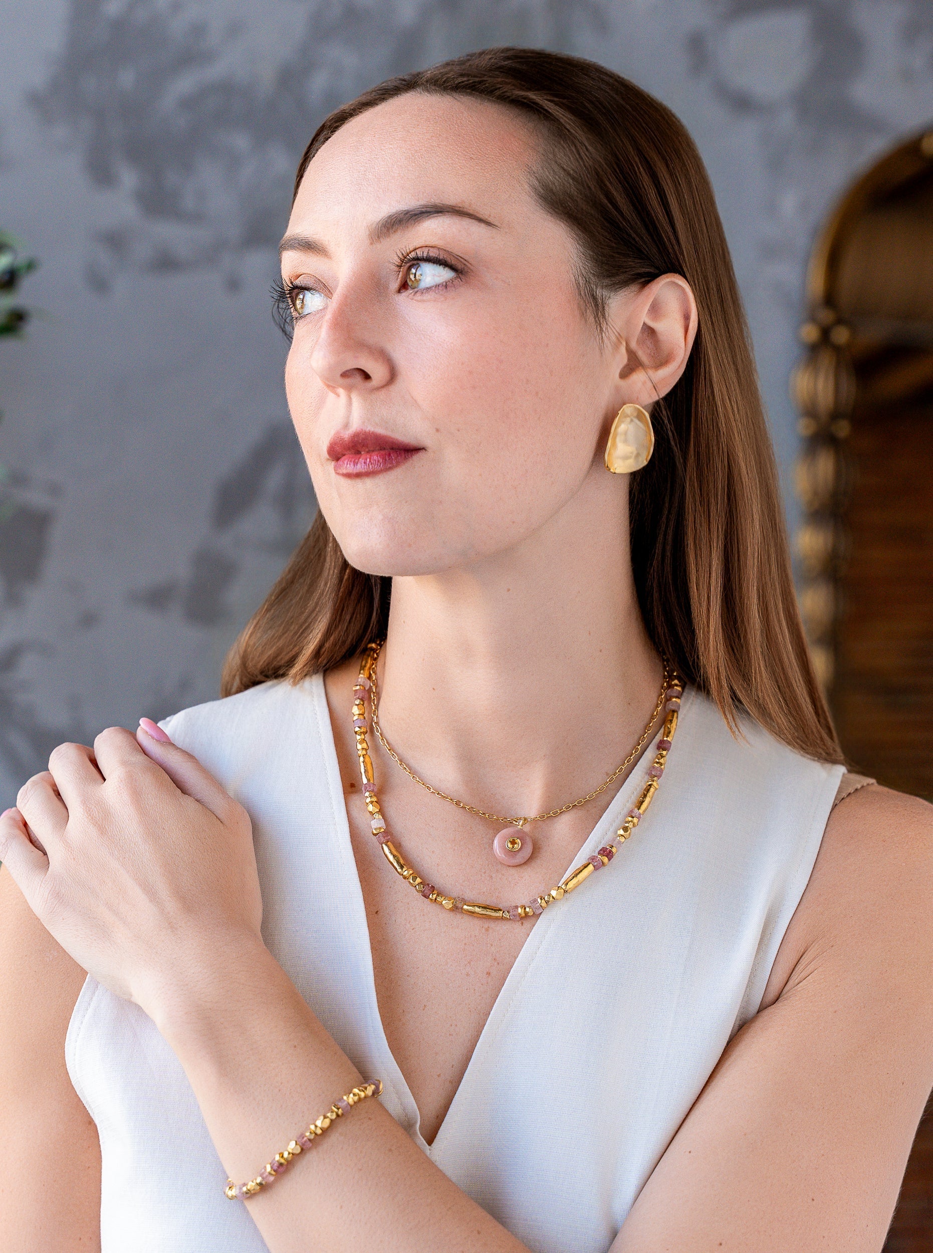 Peach Moonstone and Citrine Inlay Necklace