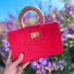 THE GRACIE Red & Gold Woven Buntal Straw Clutch Bag