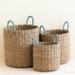 S/3 Seagrass Woven Baskets with Sky Blue Handle