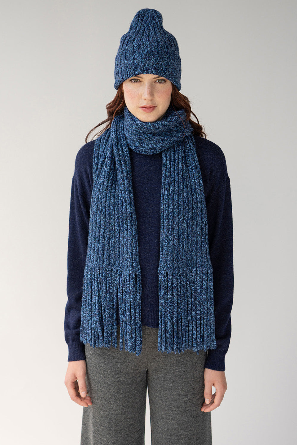 RIBBED BABY ALPACA FRINGE SCARF