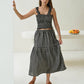 Elena Crinkle Linen Gingham Carry-On Travel Skirt in Black