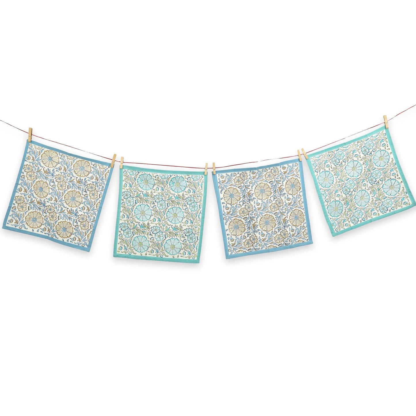 STREAMLINE 18"x18" Hand Block Printed Napkins - Set of 4. Cotton - Fair Trade - Artisan Made