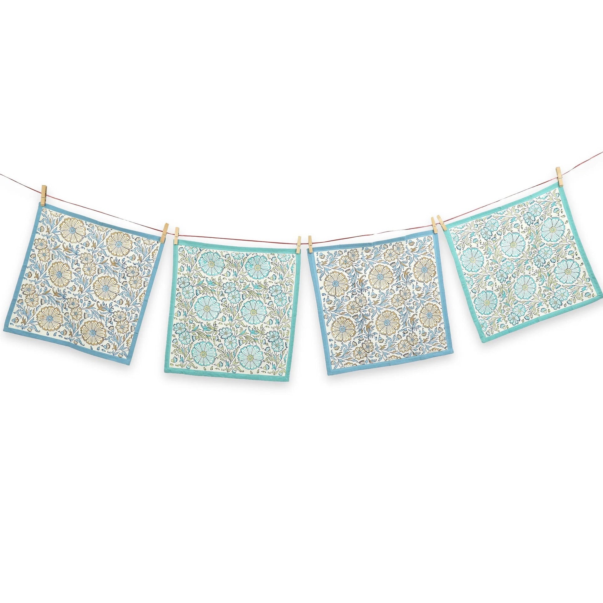 STREAMLINE 18"x18" Hand Block Printed Napkins - Set of 4. Cotton - Fair Trade - Artisan Made