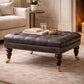 Solid Wood Black Leather Upholstered Ottoman