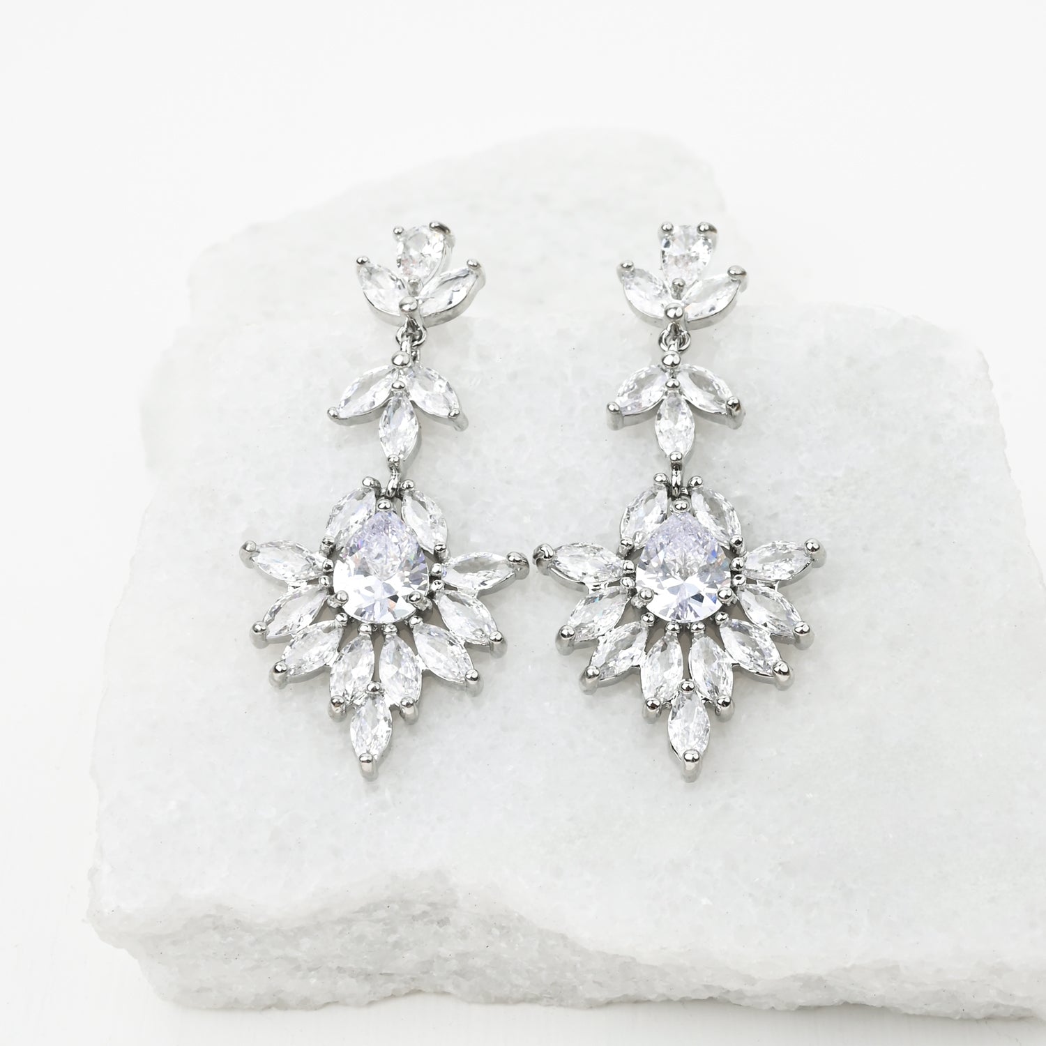 Platinum Chandelier Zircon Earrings