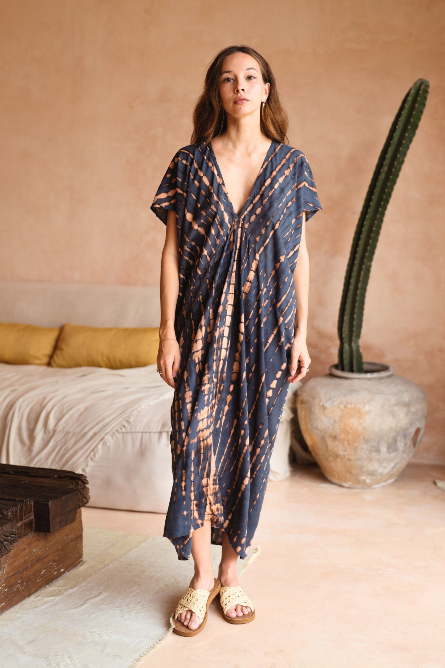 Madella Hand Dyed Kaftan Dress in Deep Sea Blue