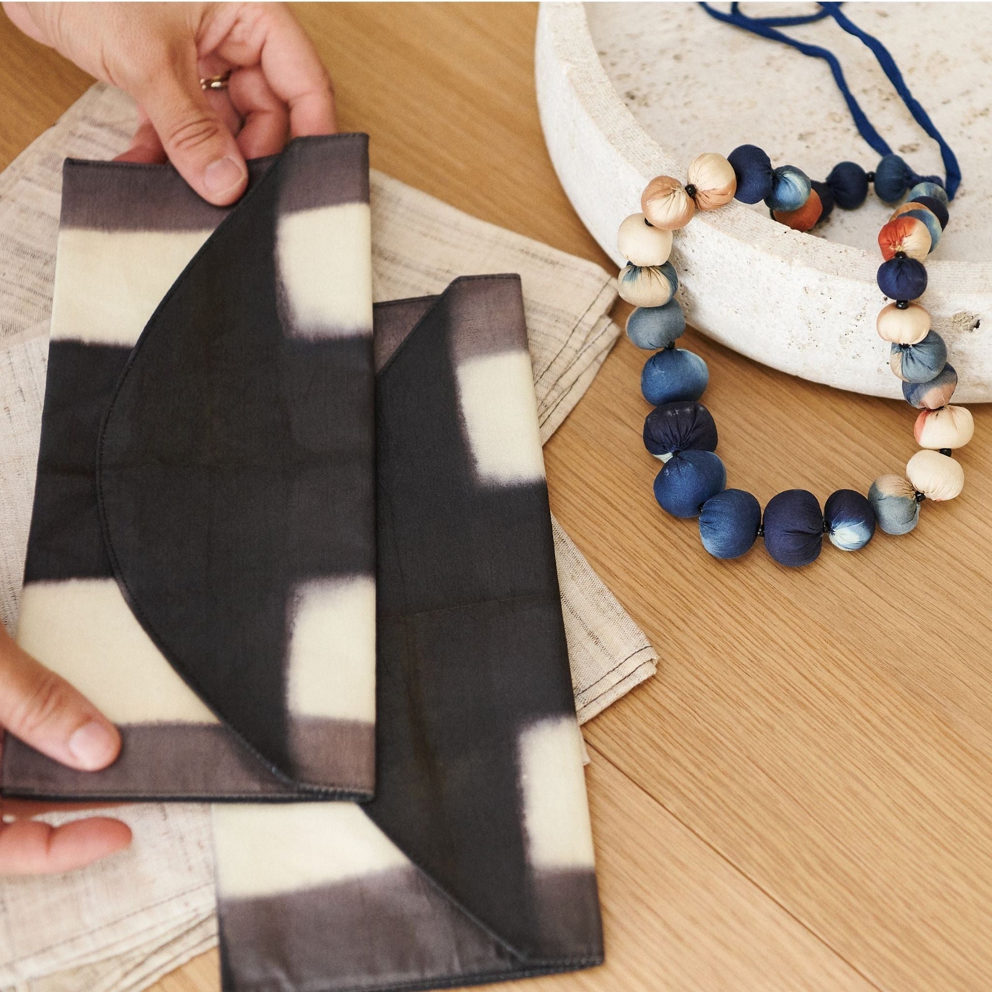 Melo Black Mulberry Silk Shibori Hand Crafted Zero Waste Pouch