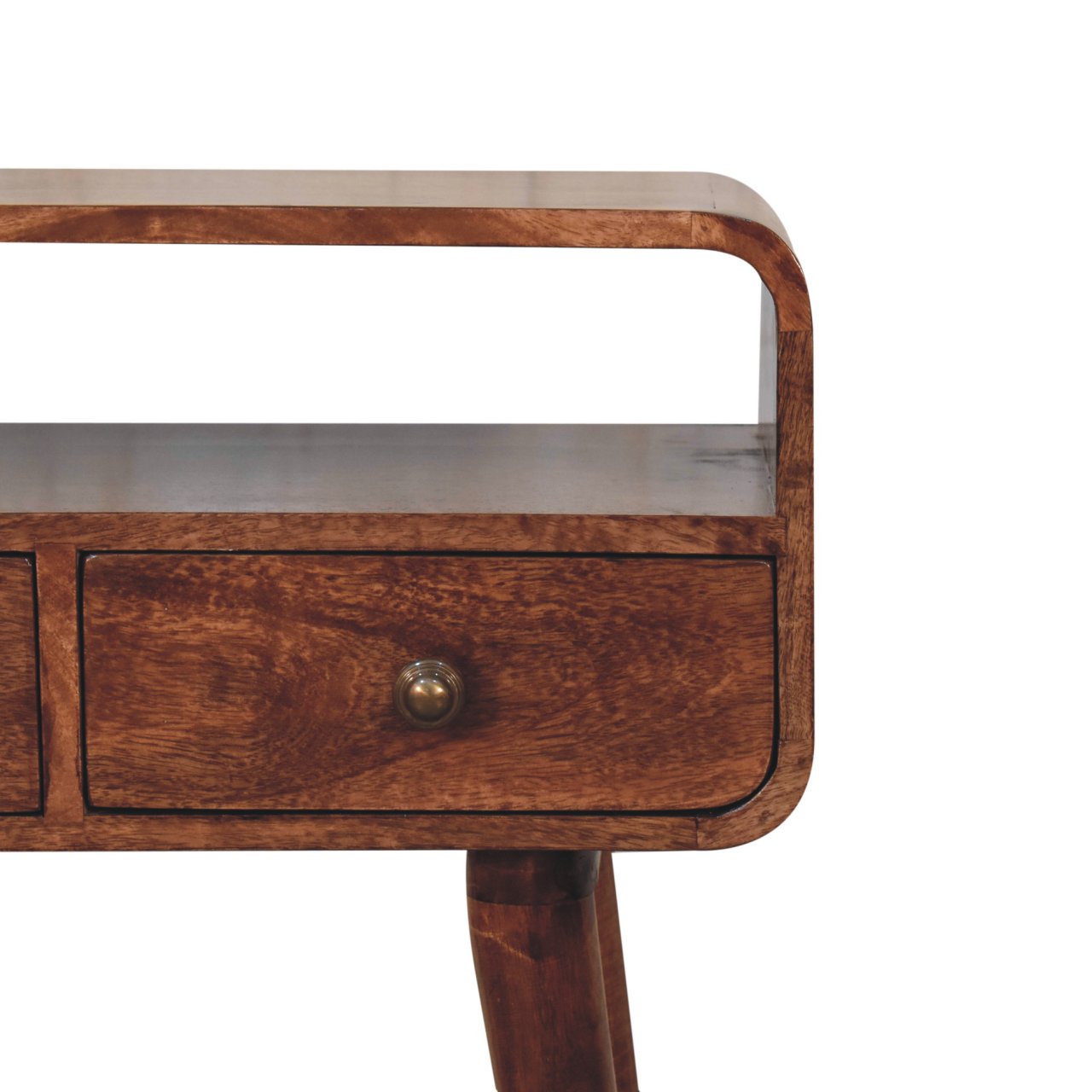 Solid Wood Mini Curved Honey Caramel Console Table