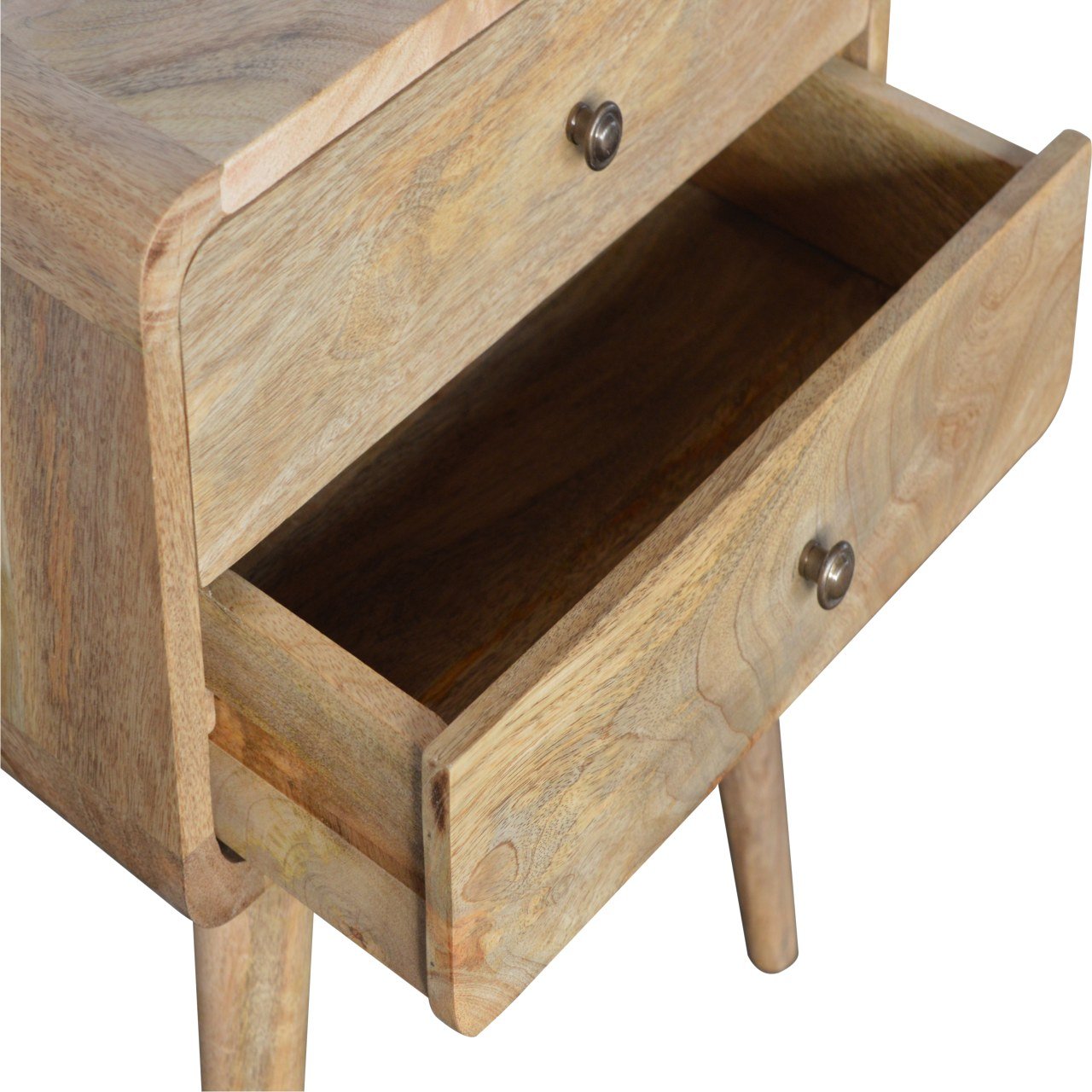 Solid Wood Curved Bedside, 2 Drawers