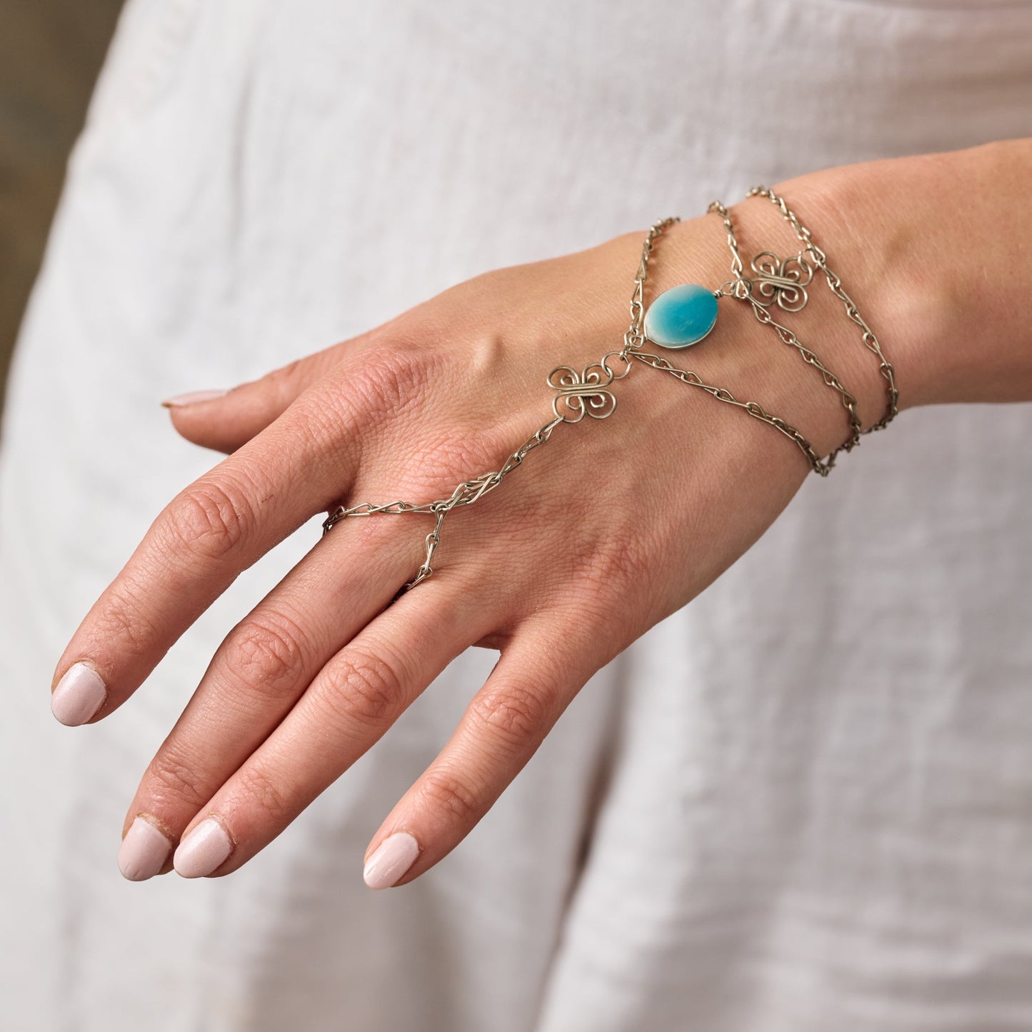Trebol Amazonite Ring & Hand Chain Bracelet