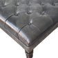 Solid Wood Black Leather Upholstered Ottoman