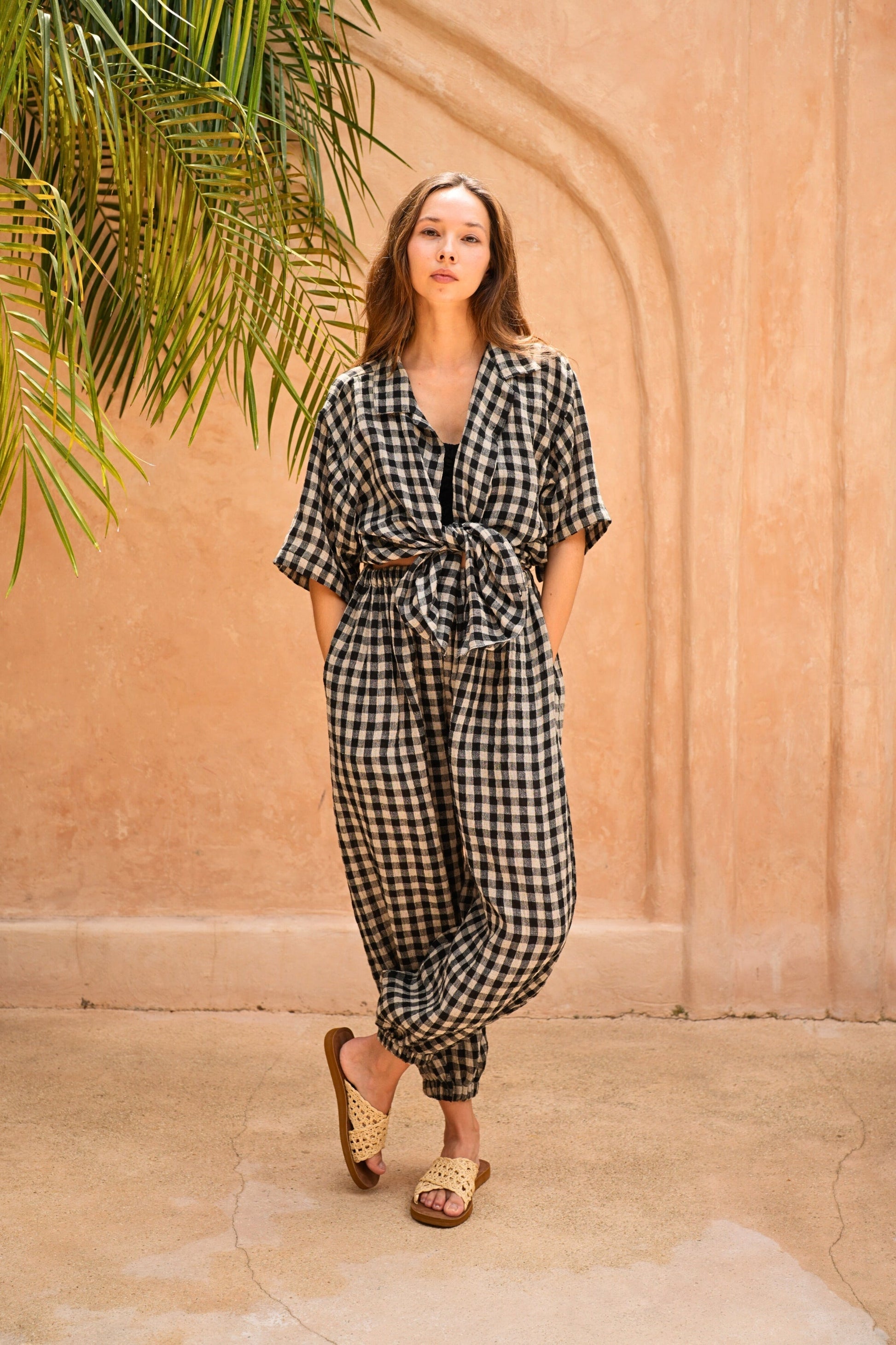 Vanessa Linen Gingham Shirt in Black