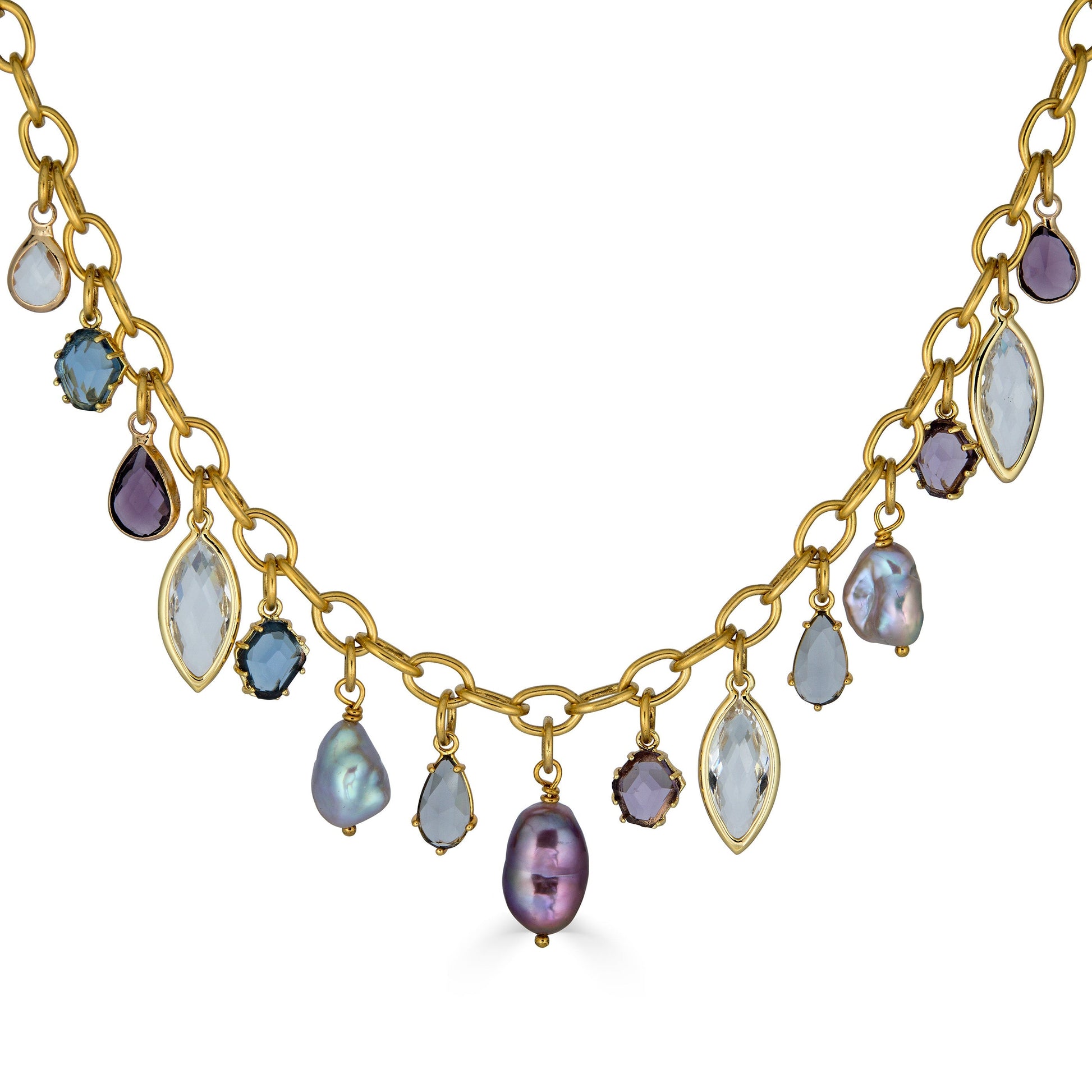 Colorful Gemstone and Pearl Charm Necklace