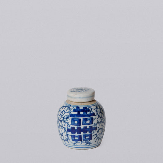 Blue and White Porcelain Mini Double Happiness Round Jar