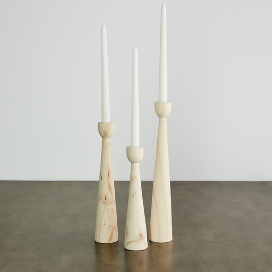 Tapered Candlestick Holder Pine Wood Cognac, Espresso, Natural