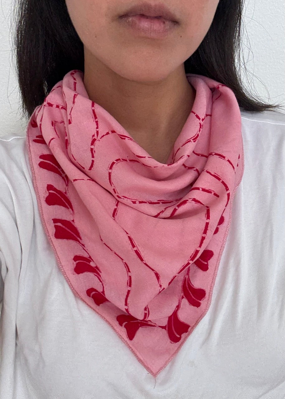 Full Hand Drawn Batik Tulis Bandana Authentic, 100% Soft Cotton, Pink Heart, Mother's Day Gift