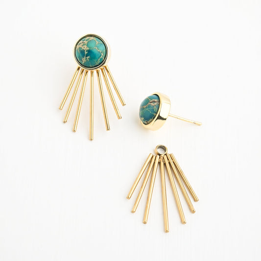 Caroline Emperor Stone Stud & Fringe Earrings